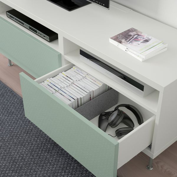 Тумба для ТВ с ящиками, белый, СЕЛЬСВ/СТАЛЛАРП глянцевый/серо-зеленый светлый, 120x40x48 см IKEA БЕСТО 892.672.27 - фото 3