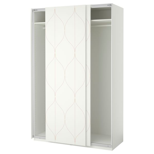 Гардероб ПАКС, белый, Своркмо сетчатый орнамент белый/оранжевый (150x66x236 см) - фото 1