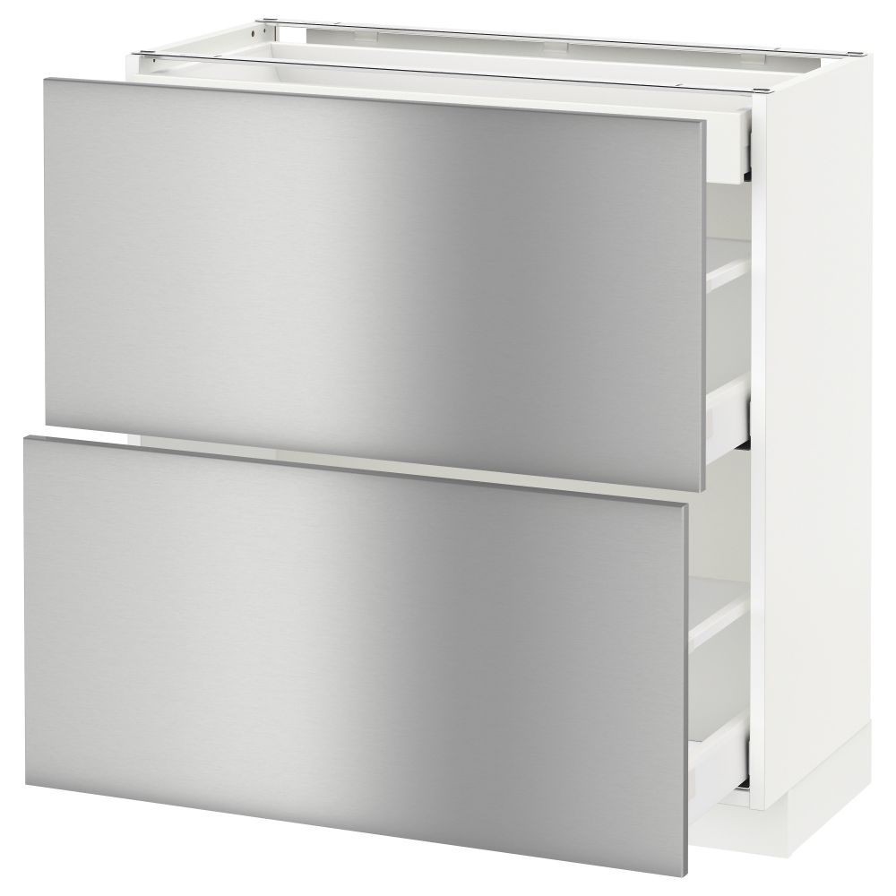 Напольный шкаф, 2 фасада, 3 ящика МЕТОД / МАКСИМЕРА, белый, Гревста нержавеющ сталь - схема-чертеж с размерами