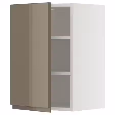 METOD Навесной шкаф с полками - белый/Voxtorp глянцевый темный серо-коричневый 40x60 см