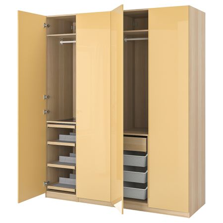 Гардероб, комбинация, под беленый дуб/глянцевый желтый 200x60x236 см IKEA PAX ПАКС / FARDAL ФАРДАЛЬ 193.362.91