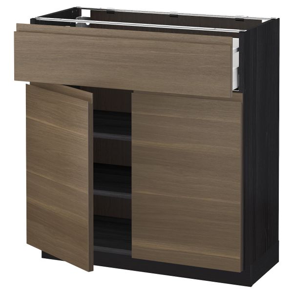 Напольный шкаф + ящик/2дверцы, черный/Воксторп грецкий орех 80x37 см IKEA МЕТОД / МАКСИМЕРА 292.388.17 - схема-чертеж с размерами