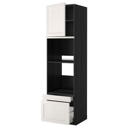 Высокий шкаф для духовки комбинированный, духовка + дверца, 2 ящика МЕТОД / МАКСИМЕРА, черный, Лаксарби белый