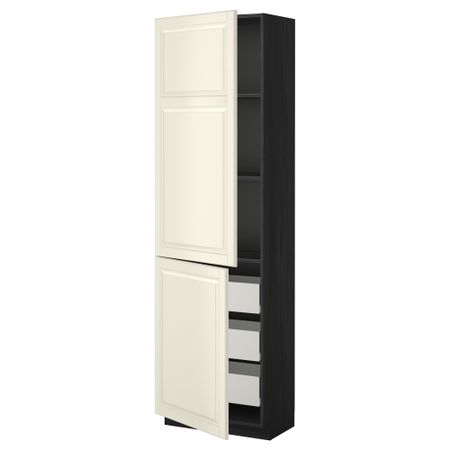 Высокий шкаф + полки, 3 ящика, 2 дверцы МЕТОД / ФОРВАРА, черный, Будбин белый с оттенком