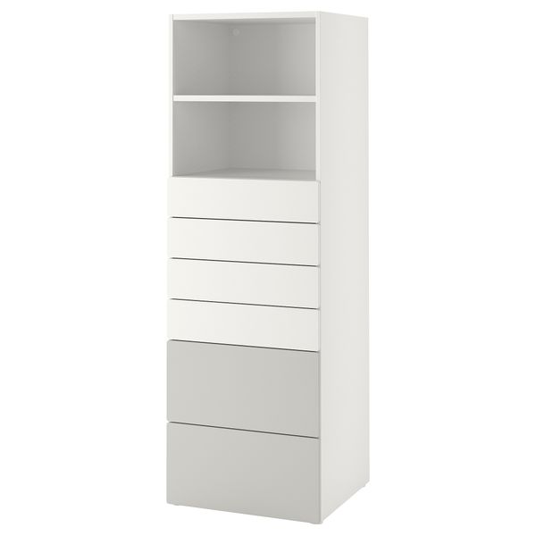Стеллаж, белый серый с 6 ящиками, 60x57x181 см IKEA PLATSA ПЛАТСАA ПЛАТСА, SMÅSTAD СМОСТАД 093.880.73 - фото 2