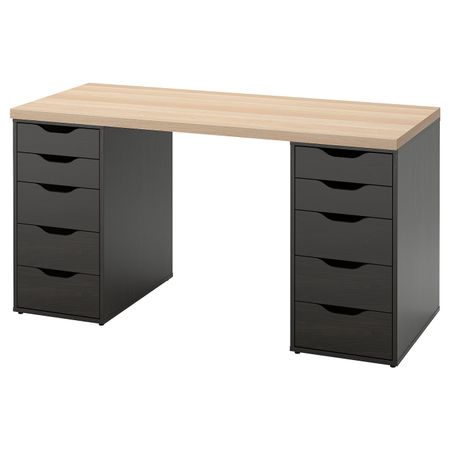 Письменный стол, под беленый дуб/черно-коричневый 140x60 см IKEA LAGKAPTEN ЛАГКАПТЕН / ALEX АЛЕКС 394.320.36