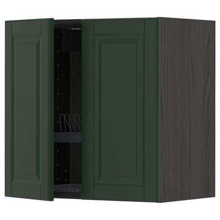 Навесной шкаф с посудной сушилкой, 2 дверец, черный/Будбин темно-зеленый 60x60 см IKEA МЕТОД 693.133.05