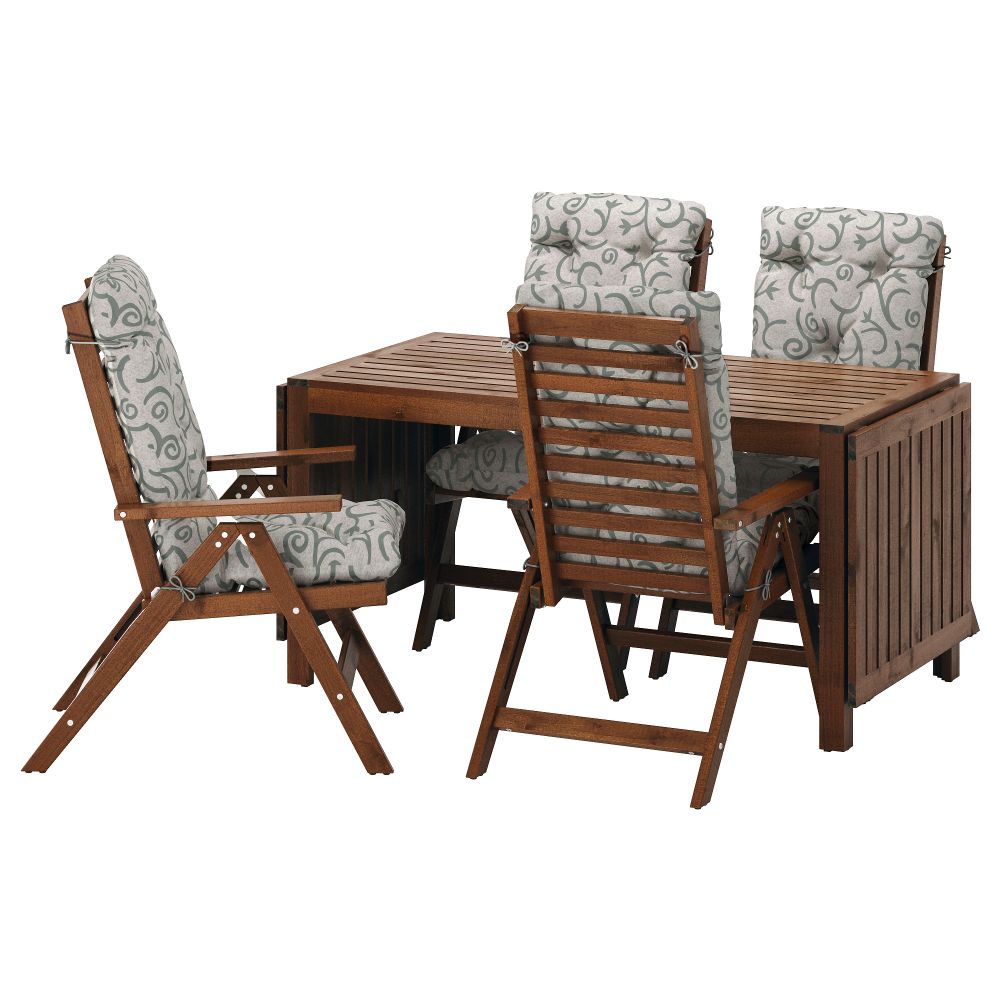 Стол + 4 кресла, для сада ЭПЛАРО, коричневая морилка, Стегон бежевый - фото 1