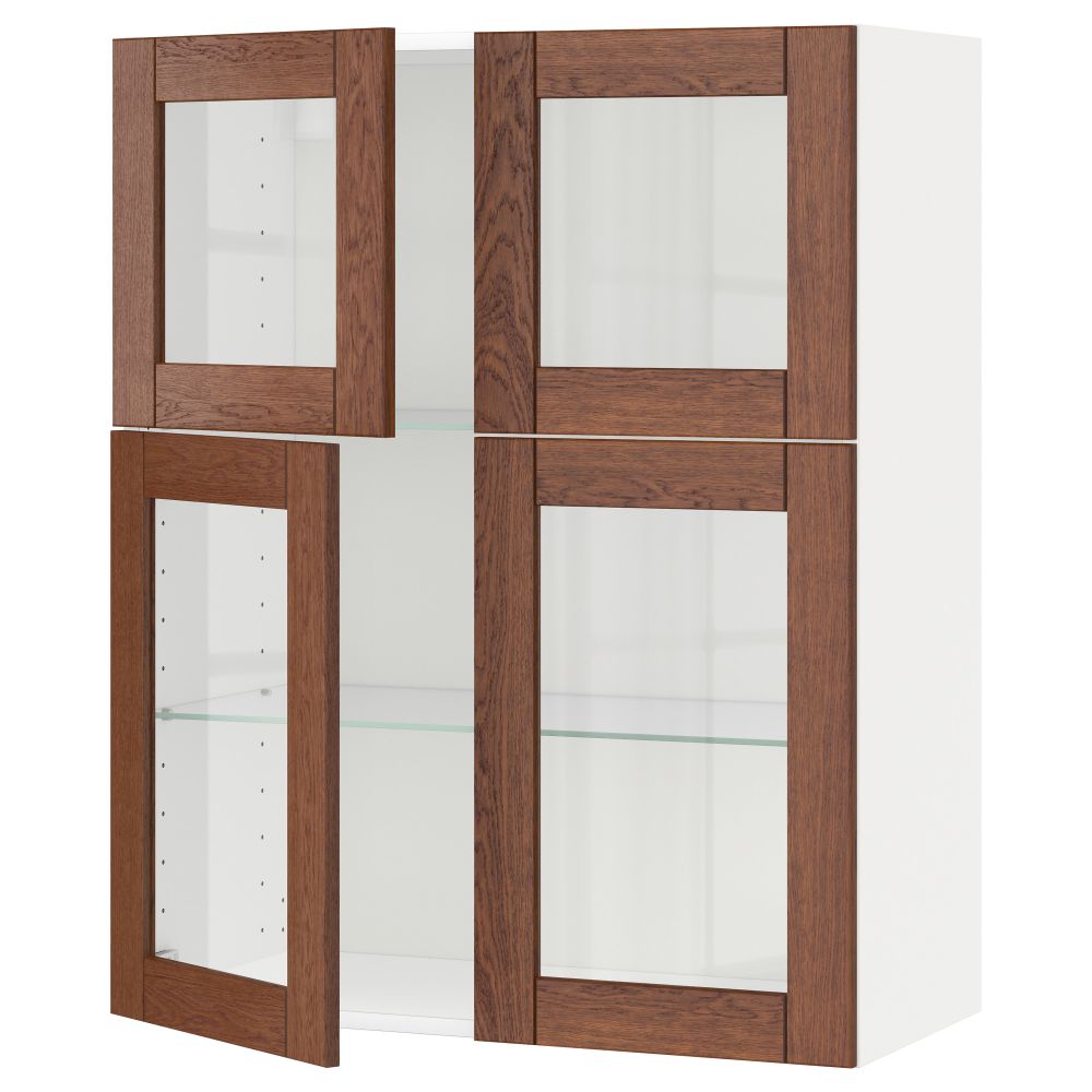 Навесной шкаф с полками, 4 стекло дверцы МЕТОД, белый, Филипстад коричневый (80x100 см) - схема-чертеж с размерами