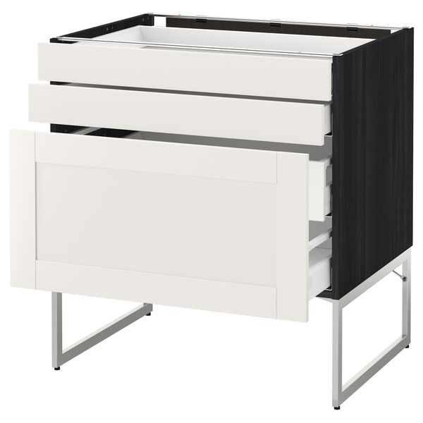 Напольный шкаф 3 фронтальных панели, 2 нижних, 2 средних ящика МЕТОД / МАКСИМЕРА, черный, Сэведаль белый - схема-чертеж с размерами