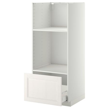 Высокий шкаф с ящиком для духовки/СВЧ МЕТОД / МАКСИМЕРА, белый, Лаксарби белый (60x60x140 см)