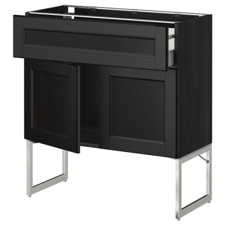 Напольный шкаф, полки, ящик, 2 двери МЕТОД / МАКСИМЕРА, черный, Лаксарби черно-коричневый