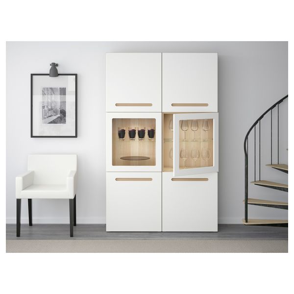 Комбинация для хранения со стеклянными дверцами БЕСТО, под беленый дуб, Марвикен белый прозрачное стекло (120x40x192 см) - фото 2