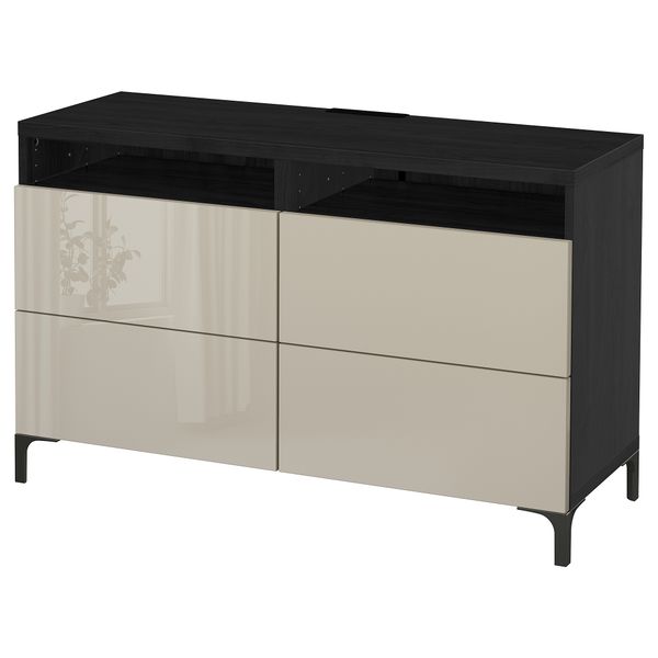Тумба для ТВ с ящиками, 120x40x74 см, черно-коричневый, Selsviken глянцевый, бежевый IKEA BESTÅ БЕСТО 891.938.92 - фото 1