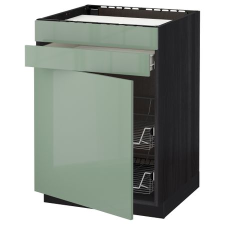 Напольный шкаф для варочной панели, ящик, 2 проволочных корзины МЕТОД / ФОРВАРА, черный, Калларп светло-зеленый (60x60 см)
