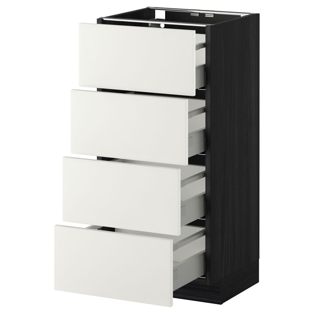 Напольный шкаф 4 фронтальных панели, 4 ящика МЕТОД / МАКСИМЕРА, черный, Хэггеби белый - схема-чертеж с размерами