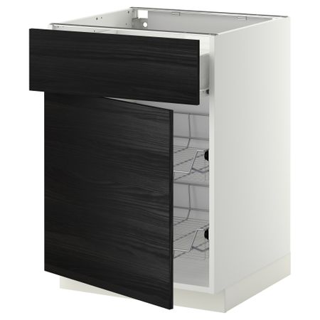 Напольный шкаф с проволочной корзиной, ящиком, дверью МЕТОД / ФОРВАРА, белый, Тингсрид черный