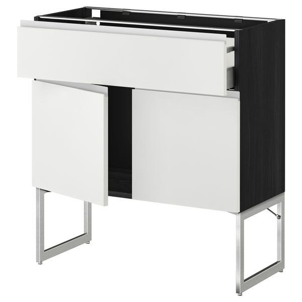 Напольный шкаф, полки, ящик, 2 двери МЕТОД / МАКСИМЕРА, черный, Нодста белый - схема-чертеж с размерами