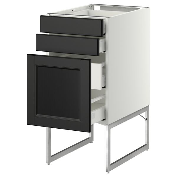 Напольный шкаф 3 фронтальных панели, 2 нижних, 2 средних ящика МЕТОД / МАКСИМЕРА, белый, Лаксарби черно-коричневый - схема-чертеж с размерами