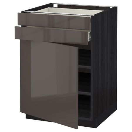 Напольный шкаф с дверцей, 2 ящиками МЕТОД / ФОРВАРА, черный, Рингульт серый