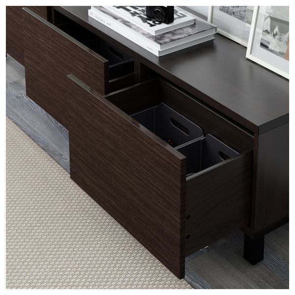 Комбинация для хранения с ящиками БЕСТО, черно-коричневый, Сельсвикен глянцевый/коричневый (180x40x48 см) - фото 3