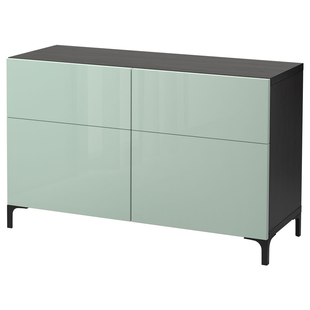 Комбинация для хранения с дверцами, ящиками БЕСТО, черно-коричневый, Сельсвикен глянцевый/серо-зеленый светлый (120x40x74 см) - фото 1