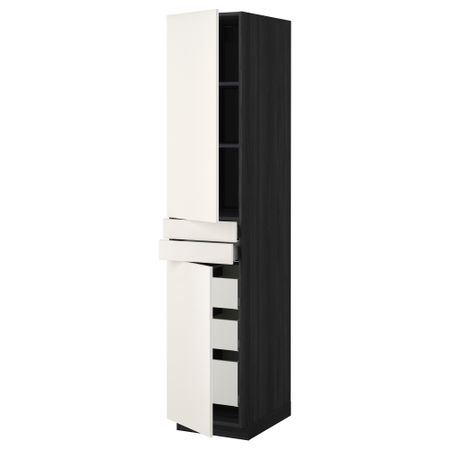 Высокий шкаф + полки, 5 ящиков, 2 дверцы, 2 фронтальных МЕТОД / МАКСИМЕРА, черный, Веддинге белый