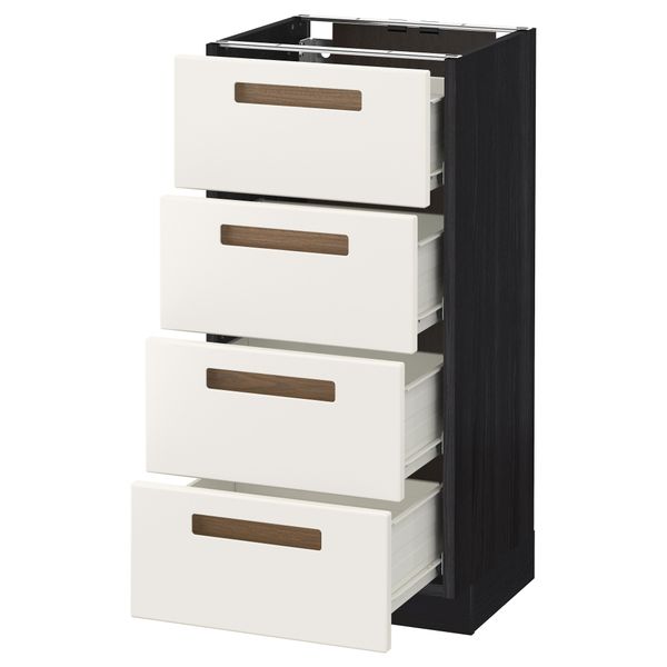 Напольный шкаф 4 фронтальных панели/4 ящика МЕТОД / ФОРВАРА, черный, Мэрста белый - схема-чертеж с размерами