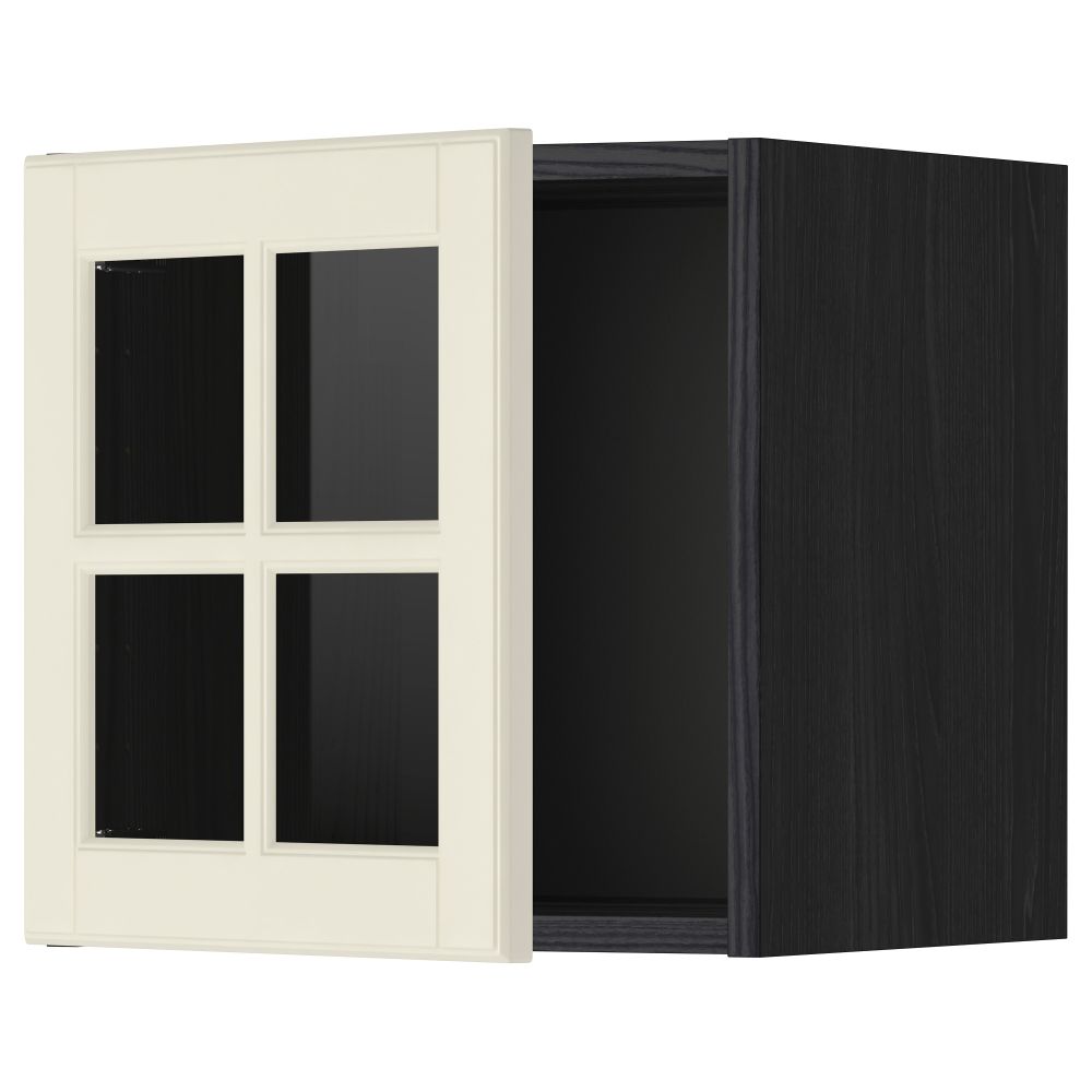 Навесной шкаф со стеклянной дверью МЕТОД, черный, Будбин белый с оттенком (40x40 см) - схема-чертеж с размерами