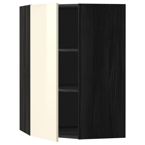 Угловой навесной шкаф с полками МЕТОД, черный, Рингульт кремовый - схема-чертеж с размерами