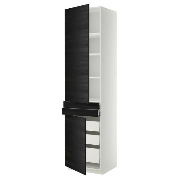 Высокий шкаф + полки, 5 ящиков, 2 дверцы, 2 фронтальных МЕТОД / МАКСИМЕРА, белый, Тингсрид черный - фото 1