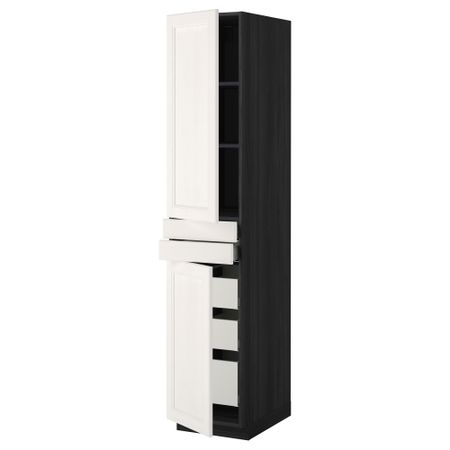 Высокий шкаф + полки, 5 ящиков, 2 дверцы, 2 фронтальных МЕТОД / МАКСИМЕРА, черный, Лаксарби белый