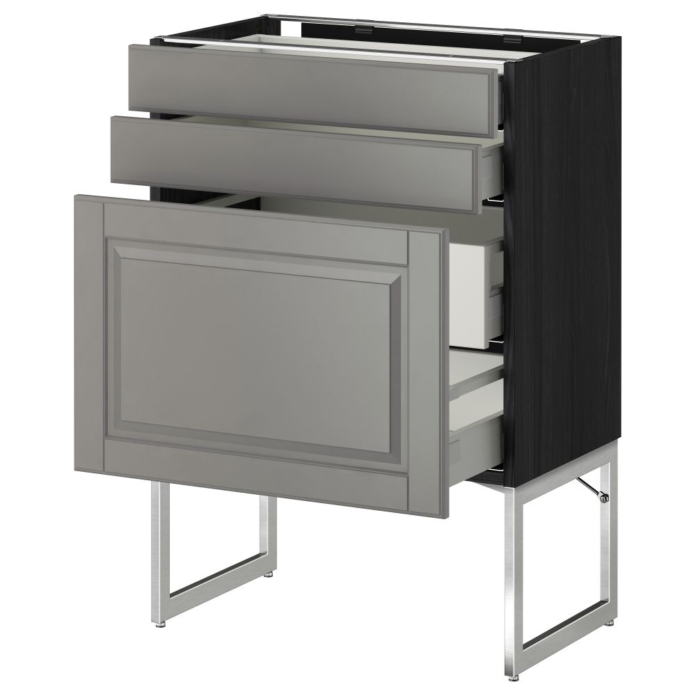 Напольный шкаф 3 фронтальных панели, 2 нижних, 2 средних ящика МЕТОД / МАКСИМЕРА, черный, Будбин серый - схема-чертеж с размерами