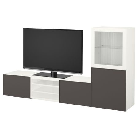 Шкаф для ТВ, комбинированный, стекляные дверцы БЕСТО, белый Грундсвикен, темно-серый прозрачное стекло (240x40x128 см)