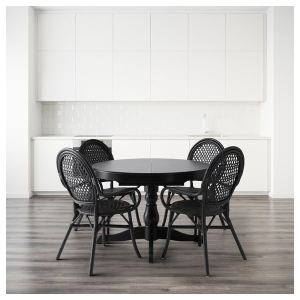 Стол и 4 стула ИНГАТОРП / ЭЛЬМСТА, черный, ротанг черный (110 см) - схема-чертеж с размерами