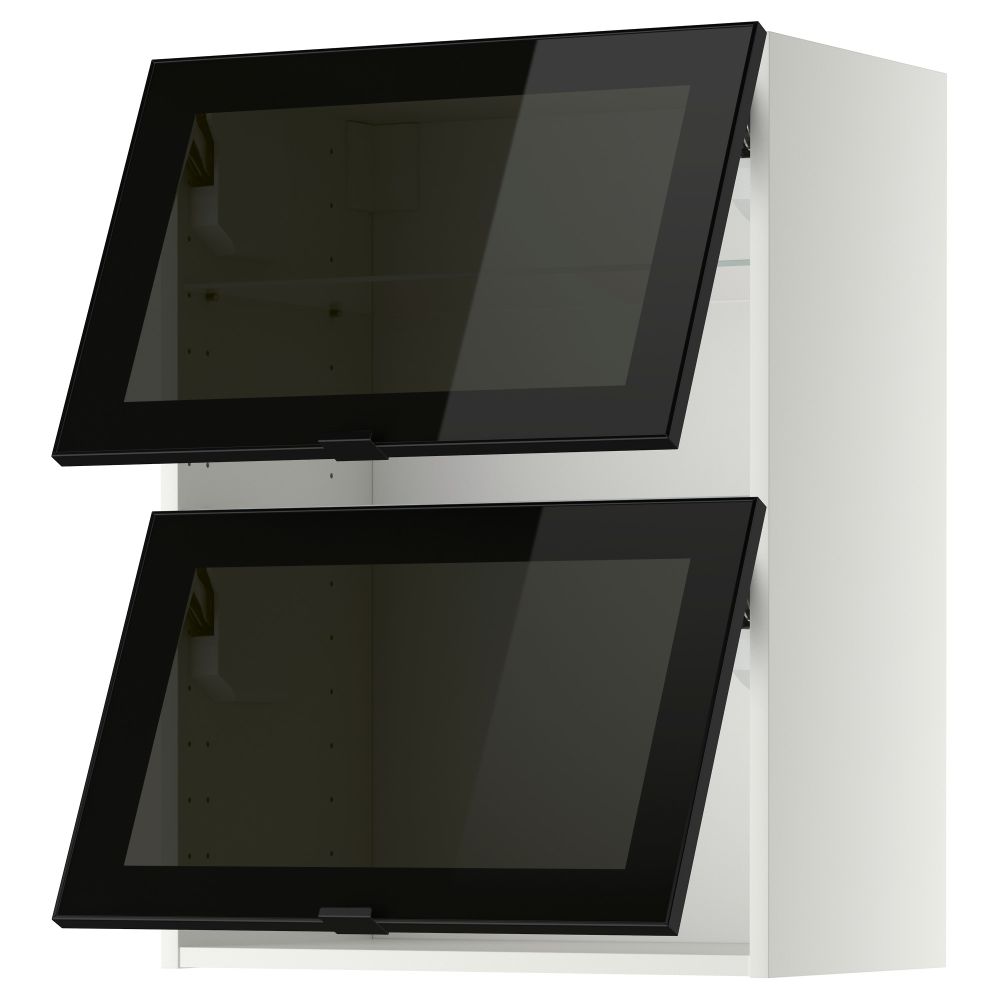 Навесной горизонтальный шкаф, 2 зеркальная дверцами МЕТОД, белый, Ютис дымчатое стекло - схема-чертеж с размерами