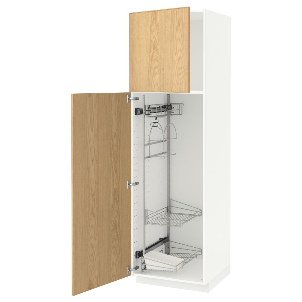Высокий шкаф с отделением для аксессуаров, для уборки МЕТОД, белый, Экестад дуб - схема-чертеж с размерами
