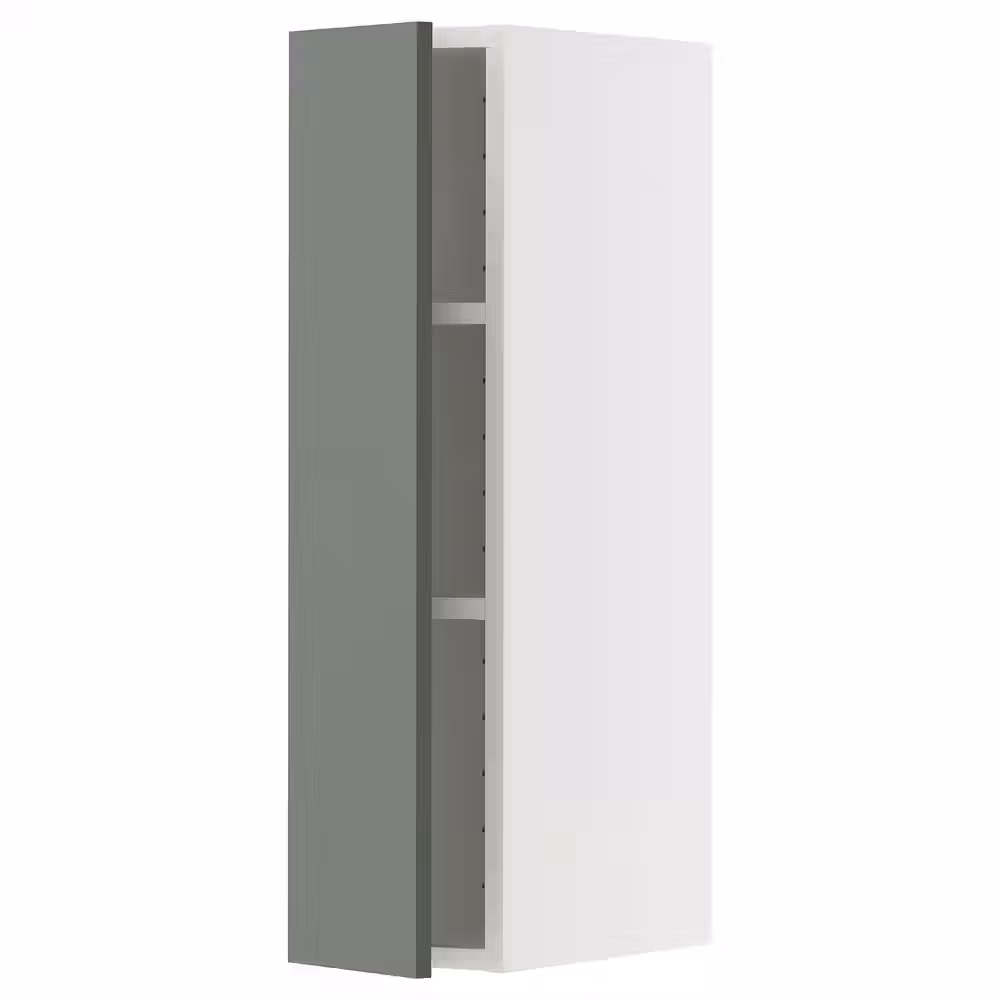 METOD Навесной шкаф с полками - белый/Nickebo матовый серо-зеленый 20x80 см - фото 1