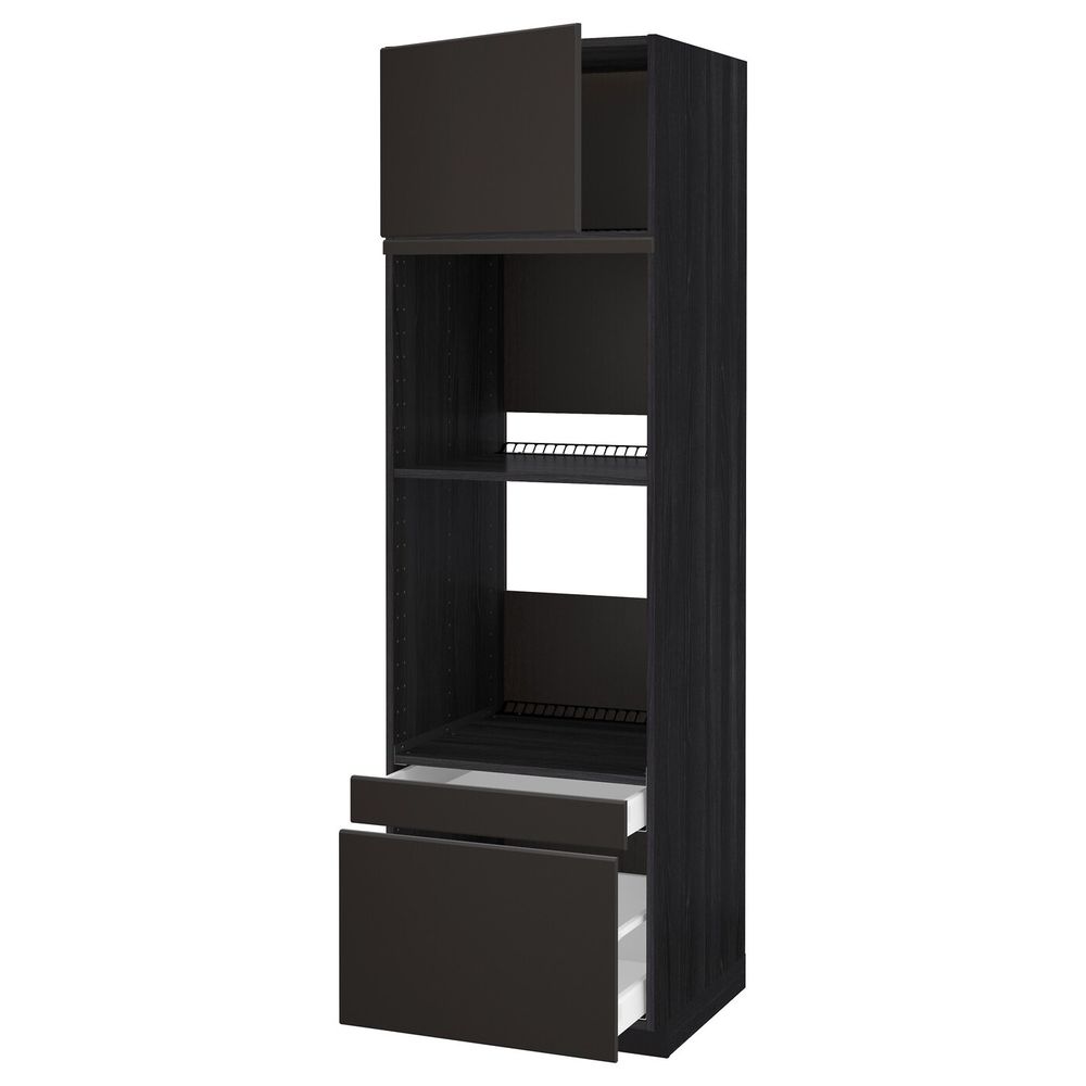 Высокий шкаф для духовки комбинированный, духовка + дверца/2ящ, черный/Кунгсбакка антрацит 60x60x200 см IKEA МЕТОД / МАКСИМЕРА - схема-чертеж с размерами