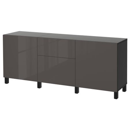 Комбинация для хранения с ящиками БЕСТО, черно-коричневый, Сельсвикен глянцевый/серый (180x40x74 см)