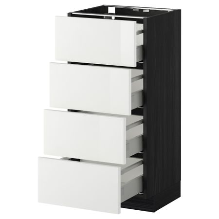 Напольный шкаф 4 фронтальных панели, 4 ящика МЕТОД / МАКСИМЕРА, черный, Рингульт белый