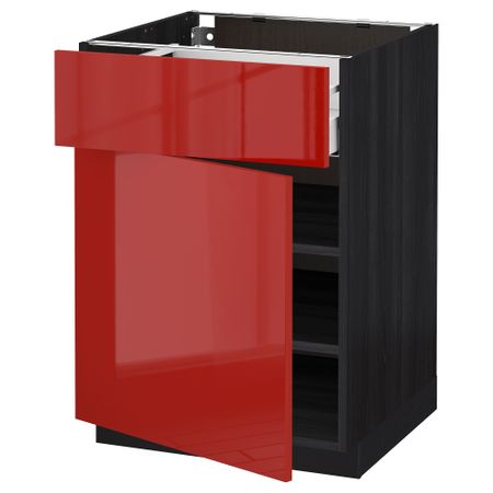 Напольный шкаф с ящиком, дверью МЕТОД / МАКСИМЕРА, черный, Рингульт красный