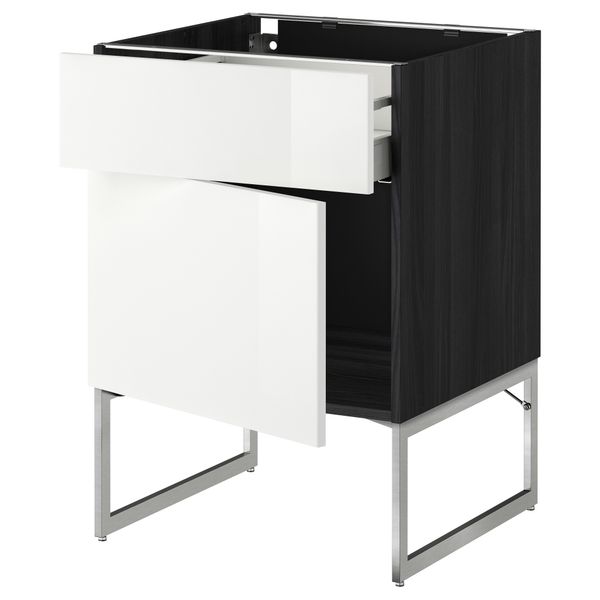 Напольный шкаф с ящиком, дверью МЕТОД / МАКСИМЕРА, черный, Рингульт белый - схема-чертеж с размерами