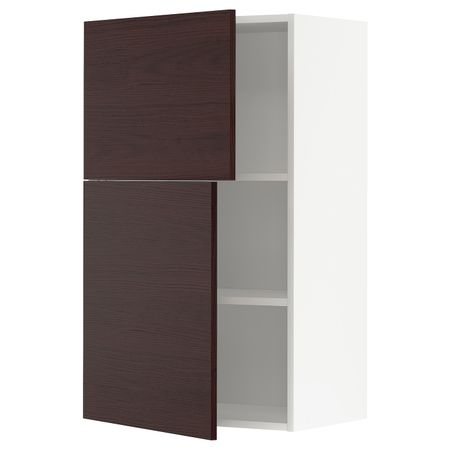 Навесной шкаф с полками/2дверцы, белый Аскерсунд/темно-коричневый под ясень 60x100 см IKEA METOD МЕТОД 094.474.40
