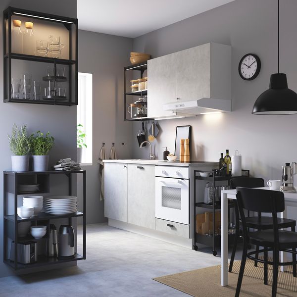 Кухня, 183x63.5x222 см, антрацит, под бетон IKEA BEGIVENHET БЕГИВЕНХЕТ 993.373.76 - фото 3