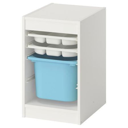TROFAST Комбинация с контейнером/лотками - белый белый/голубой 34x44x56 см