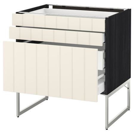 Напольный шкаф 3 фронтальных панели, 2 нижних, 2 средних ящика МЕТОД / МАКСИМЕРА, черный, Хитарп белый с оттенком