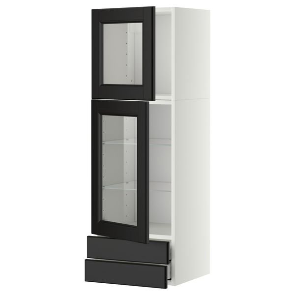 Навесной шкаф, 2 стеклянные дверцы, 2 ящика МЕТОД / МАКСИМЕРА, белый, Лаксарби черно-коричневый - фото 1