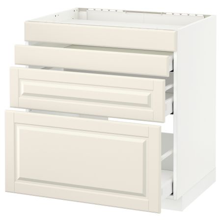 Напольный шкаф для духовки, 4фасада, 3 ящика МЕТОД / МАКСИМЕРА, белый, Будбин белый с оттенком