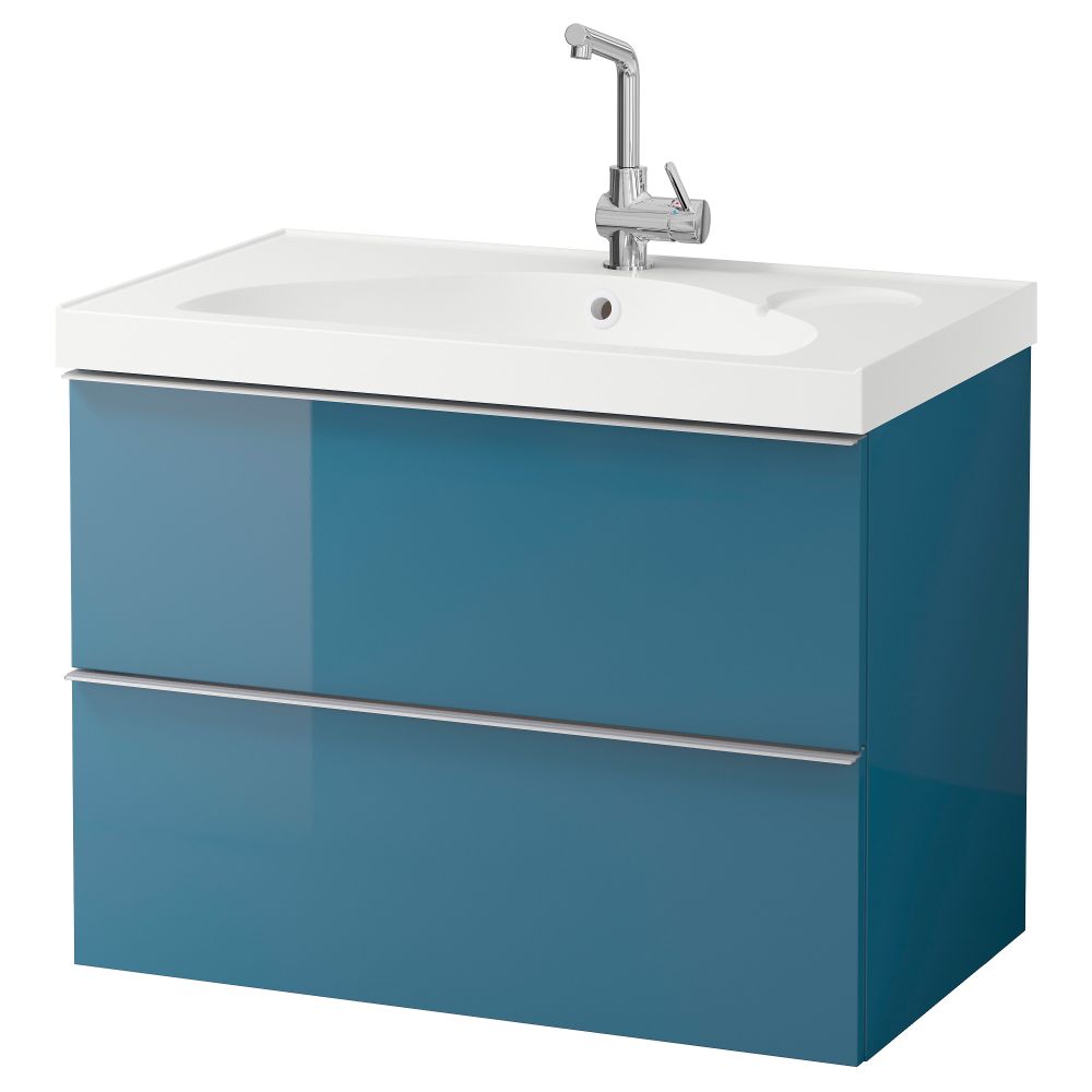 Шкаф для раковины с 2 ящиками ГОДМОРГОН / ЭДЕБОВИКЕН, глянцевый бирюзовый (80x49x64 см) - фото 1